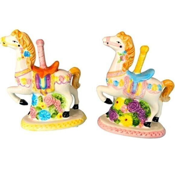 Vintage Pair of Handcrafted Merry Go Round Carousel Horses - Porcelain Ceramic - Picture 1 of 10